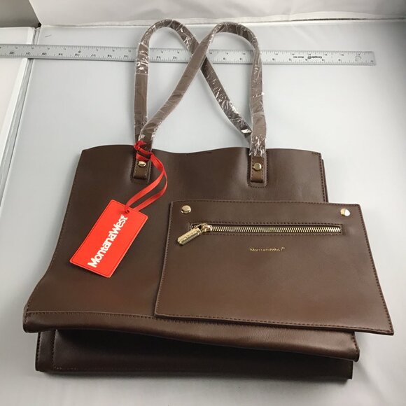 Montana West Satchel Vegan Leather Handbag (Large Size) Brown - Picture 12 of 12